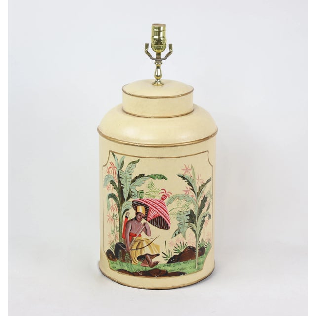 Metal 1970s Mid-Century Modern Tole English Exporft Tea Caddy Lamp For Sale - Image 7 of 7