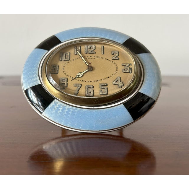 Art Deco Clock in Metal and Enamel, Esperia, 1930s For Sale - Image 3 of 11