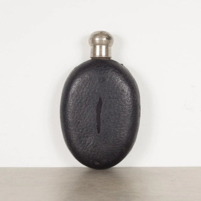 Brown Antique Leather and Glass Flask C.1940 For Sale - Image 8 of 8
