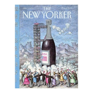 1990 Vintage New Yorker Cover, January 1, Original John O'Brien Illustration, New Years, Nasa For Sale
