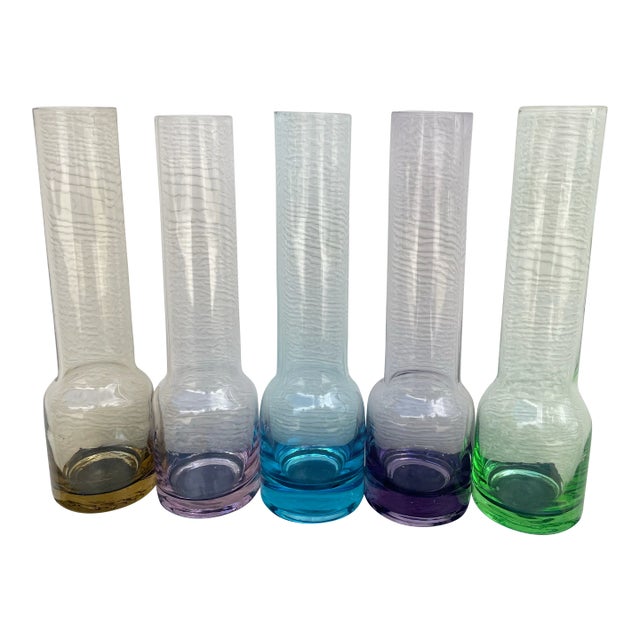 Set of 5 Vintage Mid Century Modern Blown Glass Bud Vases For Sale