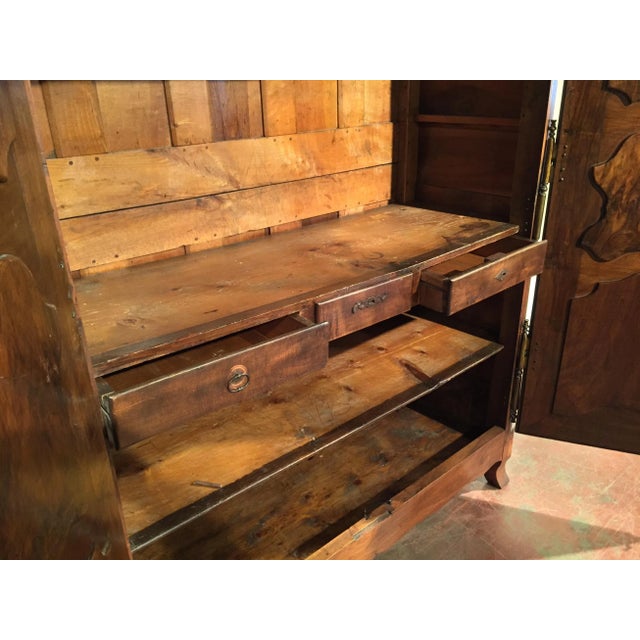 Brown 18th Century French Louis XV Carved Walnut Armoire From Lyon For Sale - Image 8 of 13