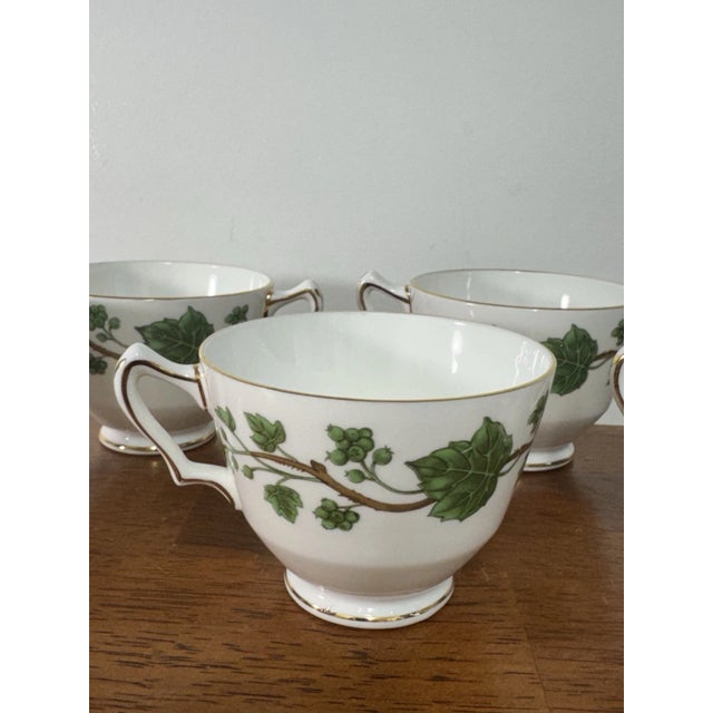 Vintage Crown Staffordshire Fine Bone China England Cup & Plates Green Ivy - Set pf 8 For Sale - Image 9 of 17