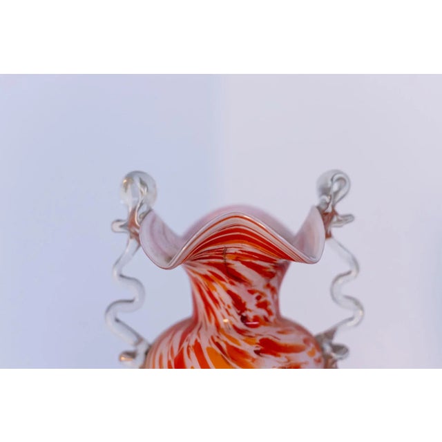 Wonderful Murano glass vase by Fratelli Toso from 1940. The vase has very particular shades of orange to white, thanks to...