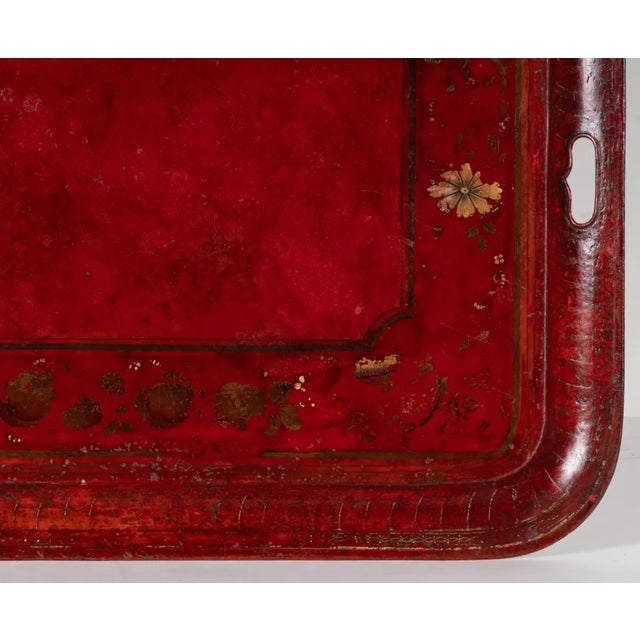 Red An Antique Painted Tole Tray on Stand For Sale - Image 8 of 9