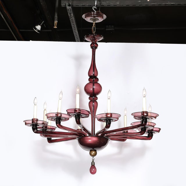 Mid 20th Century Modernist Hand-Blown Classical Amethyst Murano Glass Chandelier by Lorin Marsh For Sale - Image 5 of 18