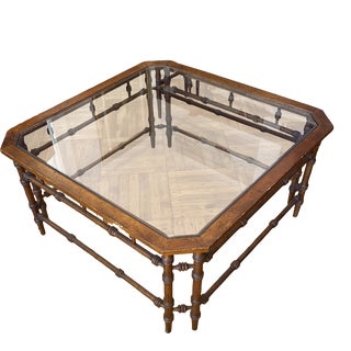 1970s Faux Bamboo Coffee Table With Glass Top For Sale