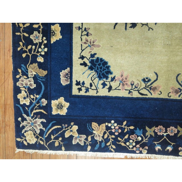 Art Deco Early 20th Century Zabihi Collection Cream and Blue Chinese Rug - 6'2" x 9' For Sale - Image 3 of 5