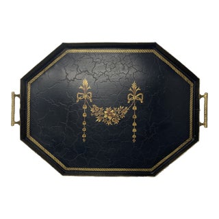 1950s Large Vintage Metal Tray with Feet and Handles For Sale
