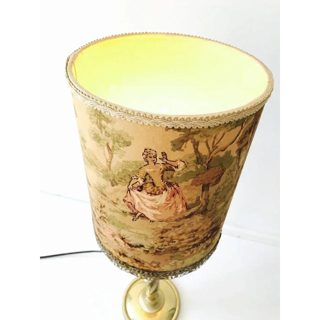 Victorian Style Brass Table Lamp with Lampshade in Romantic Love Scene, 1930s For Sale - Image 13 of 18
