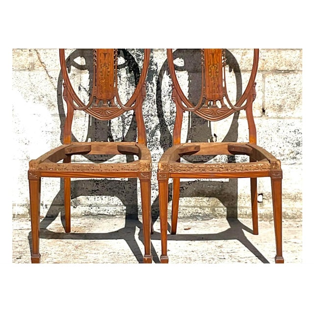 Chocolate Vintage Regency Marquetry Balloon Back Chairs - a Pair For Sale - Image 8 of 12