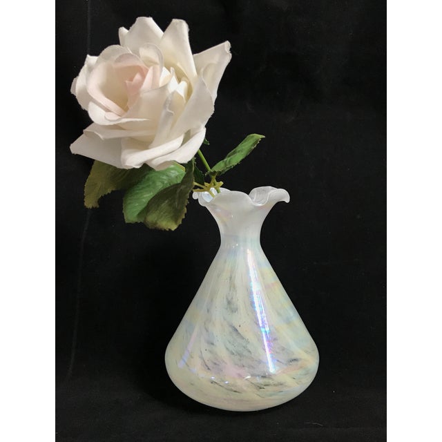 Original Arte Murano Italy Blown Glass Vase Iridescent White Chairish