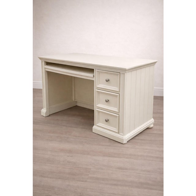 Traditional Cream Painted Writing Desk With Pull-Out Keyboard Tray and Solid Wood Chair, Late 20th Century For Sale - Image 3 of 9