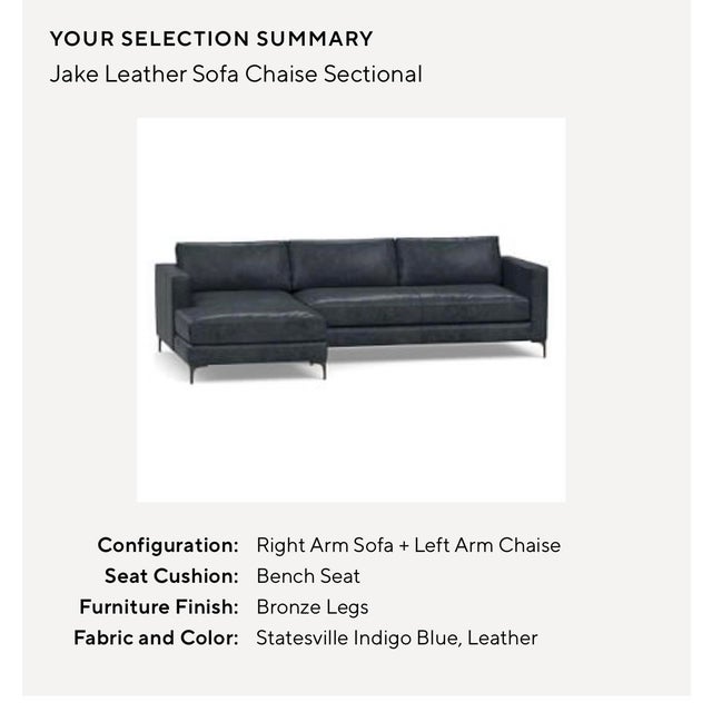 Pottery Barn: Jake Leather Sectional, Indigo For Sale - Image 10 of 10
