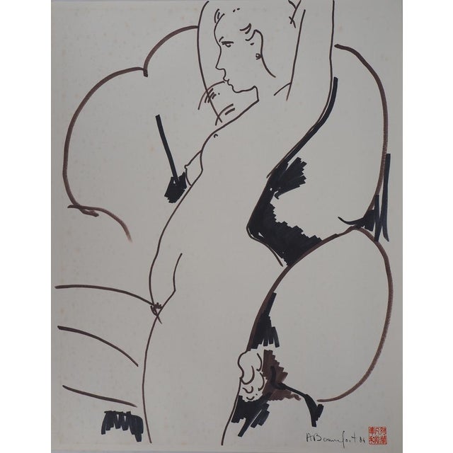 Textile Alain Bonnefoit, Nude in Design Chair, Ink Drawing For Sale - Image 7 of 7