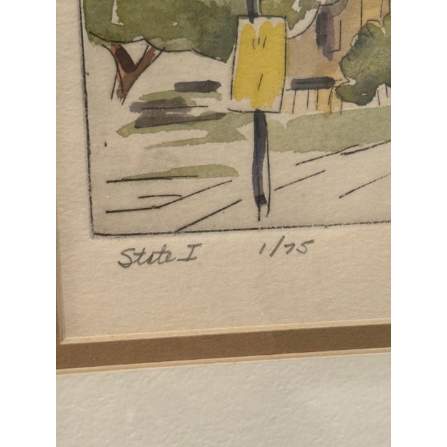 Glass 1970s “Water Tower” Signed by Marilyn Ferrell & Numbered Print, 1985 – Framed For Sale - Image 7 of 7