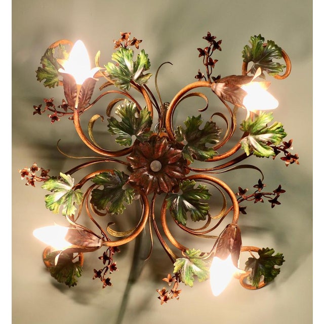 A French Toleware Bistro Ceiling Light, Decorated with Vines This is a very decorative ceiling light, the light is...