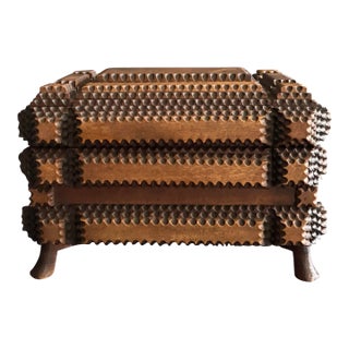 Early 20th Century Tramp Art Jewelry Box With Mirrored Lid For Sale