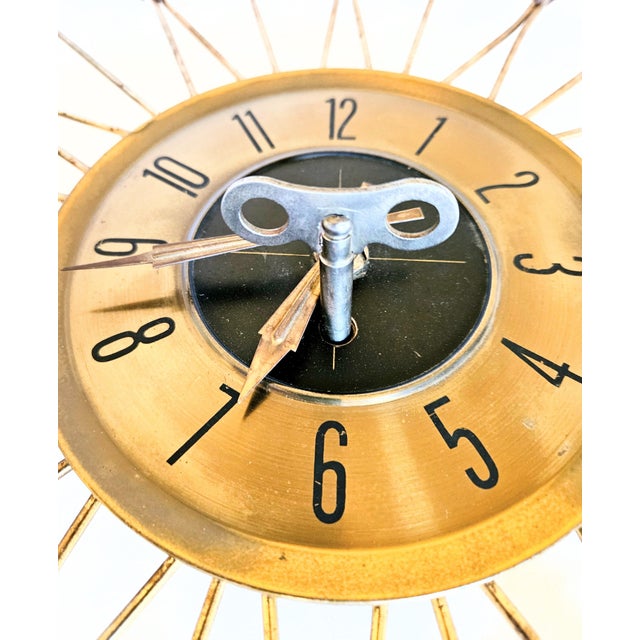 Mid-Century Modern 1950s MCM Starburst Wall Clock With Key For Sale - Image 3 of 7