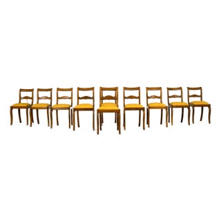 Set of 10 Mid-19th C. French Louis Philippe Walnut Dining Chairs in Yellow Linen For Sale