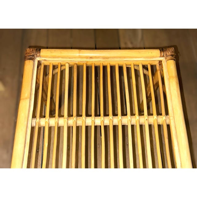 Wood Vintage Rattan Bamboo Glass Top Table For Sale - Image 7 of 8