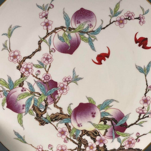 White Chinese Famille Rose Porcelain Charger With Peach & Bat Motif For Sale - Image 8 of 9