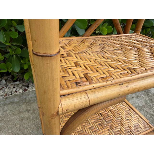 Mustard Vintage Fretwork Bamboo & Rattan Étagère For Sale - Image 8 of 12