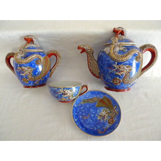 Mid 20th Century Dragonware Moriage ChukyoChina Tea Set 4 Pieces