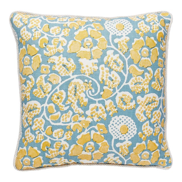 The House of Scalamandré Maiden Floral Square Pillow, Aruba For Sale