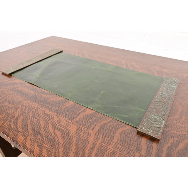 Art Deco Tiffany Studios New York Zodiac Bronze Blotter Ends With Leather Desk Blotter For Sale - Image 3 of 11