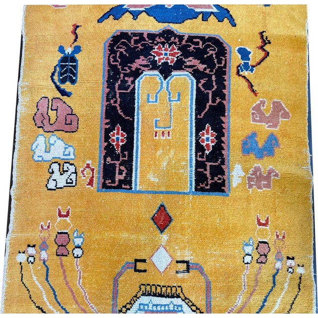 A Must See Antique Gold Ground Pictorial (Spider) 4' X 8' Tibetan Rug For Sale In Los Angeles - Image 6 of 7