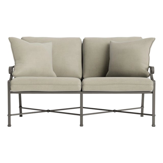 Brown Jordan Venetian Loveseat, Mica frame with Fusion Meadow fabric For Sale