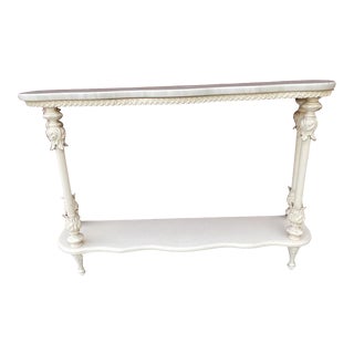 Italian White Metal Demilune Console Topped With White Marble For Sale