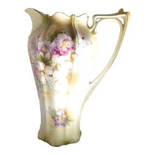 1930s Pale Yellow Coffee Pot With Purple and White Flowers-No Lid For Sale