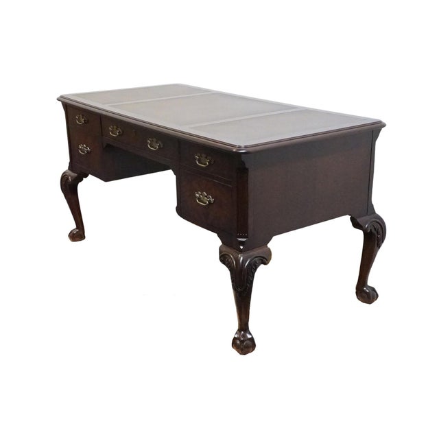 HEKMAN FURNITURE Solid Mahogany Traditional Chippendale Style 58" Writing Desk w. Tooled Leather Top 30.5" High 58" wide...