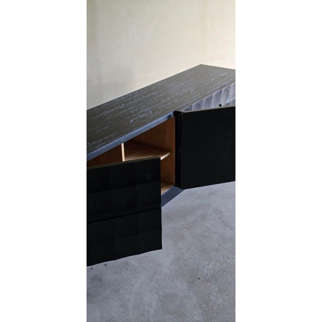Brutalist Credenza in Black Stained Oak by J. Batenburg for MI Belgium, 1970s For Sale - Image 9 of 16