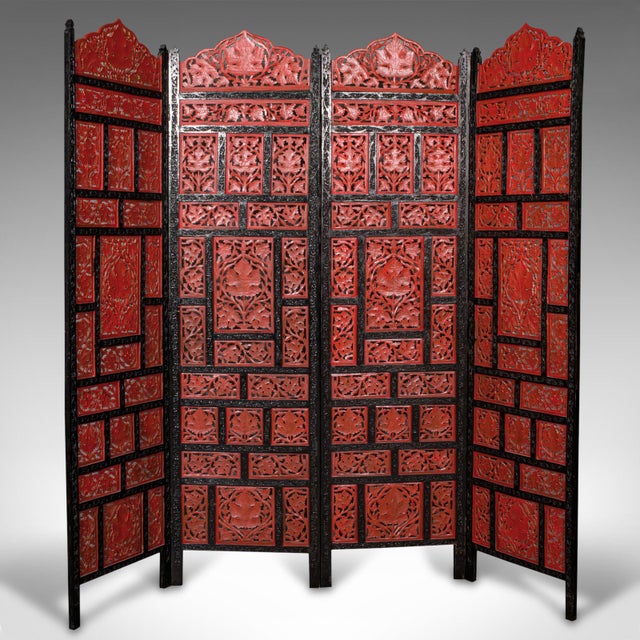 1940s Art Deco Vintage Carved Privacy Screen, Chinese, Four Panel Room ...