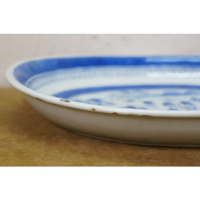 Ceramic Antique Chinese Export Canton Blue White Serving Platter & Vegetable Tureens - Set of 3 For Sale - Image 7 of 18