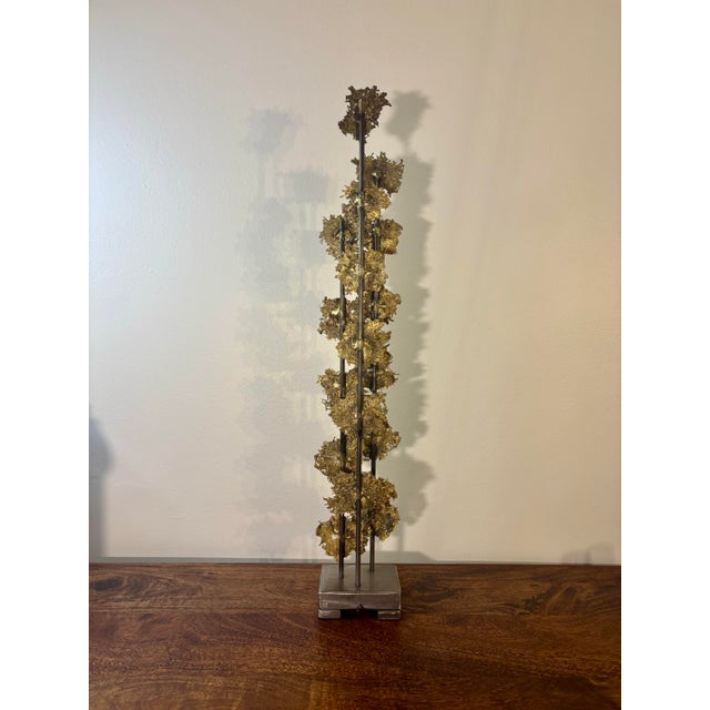 Curtis Jere Vintage Brutalist Steel and Brass Sculpture Signed D Larson 2012 For Sale - Image 4 of 9