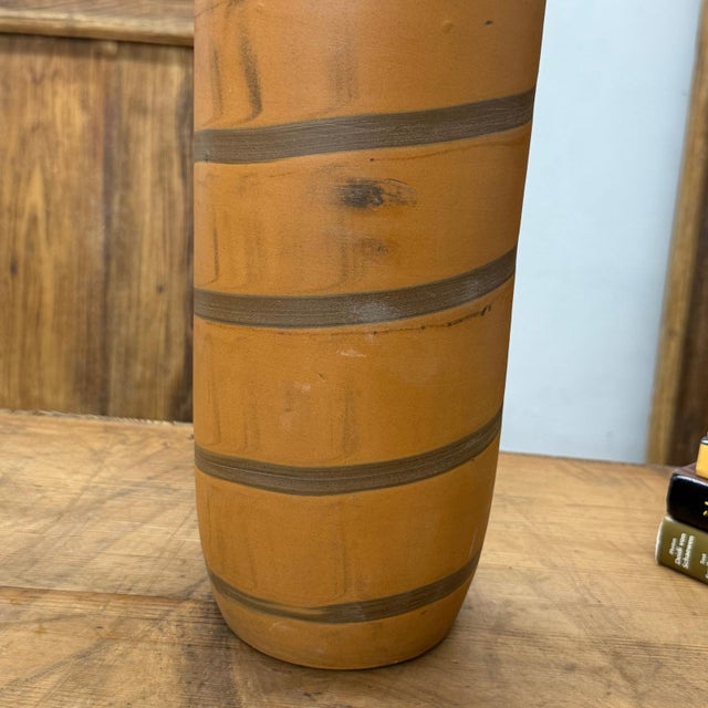 Ceramic Tall Burnt Orange Ceramic Vase with Fluted Neck & Grey Swirls For Sale - Image 7 of 9