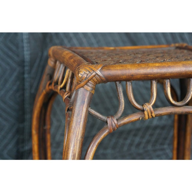 Mid-Century Modern Bentwood Woven Rattan Pedestal Table Sculpture Stand Boho 24" For Sale - Image 11 of 17