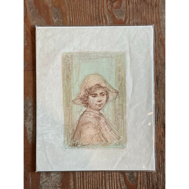 Vintage Hibble Portrait of Girl With Hat Lithograph For Sale - Image 10 of 12