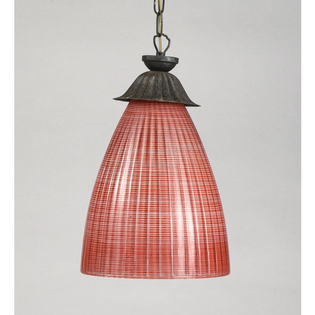 Italian Striped Coral Red Glass Ceiling Lamp, 1970s For Sale - Image 6 of 7