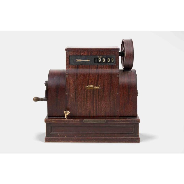 Wood Antique National Cash Register in Mahogany and Brass, Italy, 1930s For Sale - Image 7 of 12