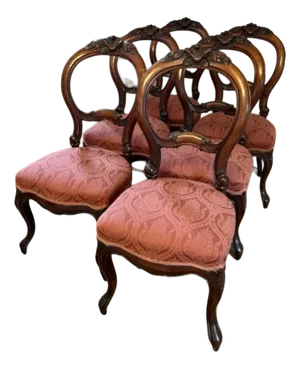 Antique Victorian Carved Mahogany Dining Chairs, 1860, Set of 6