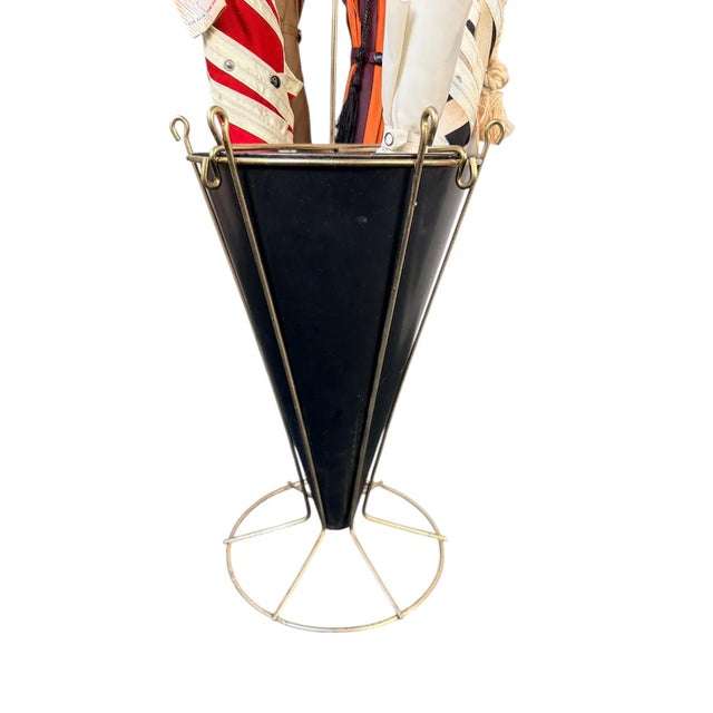 Vintage MCM Brass Umbrella Stand – Atomic Cone Display, Mid Century Entryway Home For Sale - Image 10 of 11