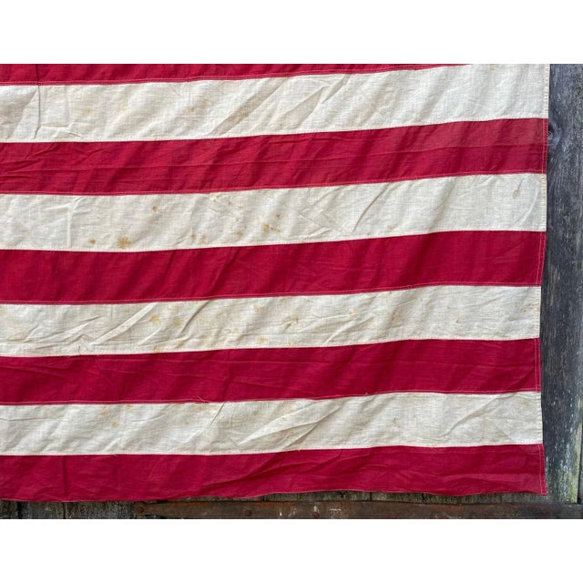 Antique American Flag 48 Star Cotton Beautiful Natural Wear and Patina For Sale - Image 4 of 8