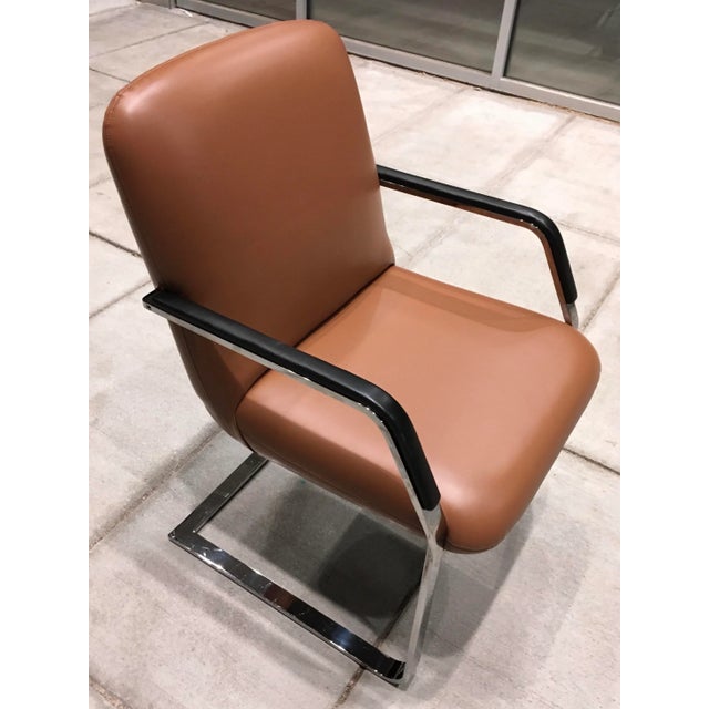 1980s Flat-Bar Chrome Cantilever Chair in Cognac Leather Manner of Milo Baughman For Sale - Image 5 of 13