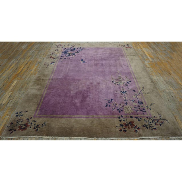 Rectangle 1920s Chinese - Art Deco Purple Room Size Antique Wool Knotted Rug, Circa Date: 1920s. This exceptional Chinese...
