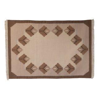 Mid-Century Modern Swedish Kilim Rug in Browns, 1960 For Sale